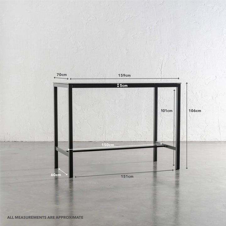 PALOMA CERAMICA INDOOR/OUTDOOR GLASS BAR TABLE | 160CM | MEASUREMENTS