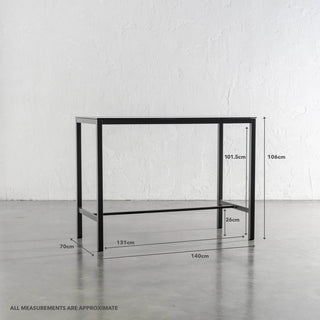 PALOMA CERAMICA INDOOR/OUTDOOR 140CM GLASS BAR TABLE | MEASUREMENTS