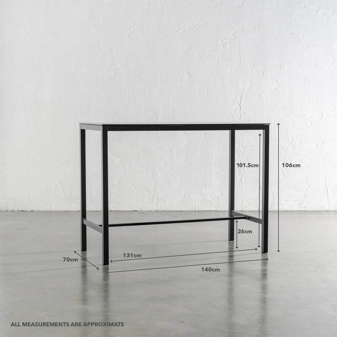 PALOMA CERAMICA INDOOR/OUTDOOR 140CM GLASS BAR TABLE | MEASUREMENTS