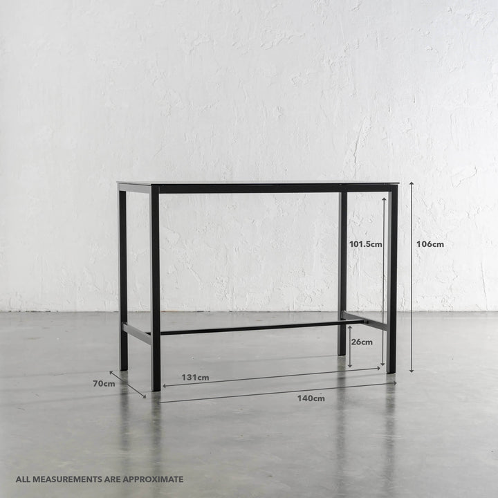 PALOMA CERAMICA INDOOR/OUTDOOR 140CM GLASS BAR TABLE | MEASUREMENTS