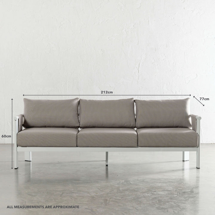 PALOMA CONTEMPO OUTDOOR 4 PIECE LOUNGE BUNDLE  |  WHITE ALUMINIUM FRAME | 3 SEAT SOFA MEASUREMENTS