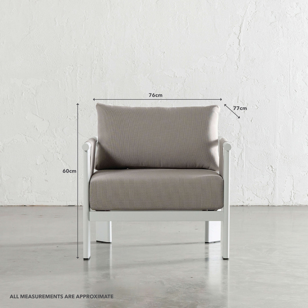 PALOMA CONTEMPO OUTDOOR 4 PIECE LOUNGE BUNDLE  |  WHITE ALUMINIUM FRAME | LOUNGE CHAIR MEASUREMENTS