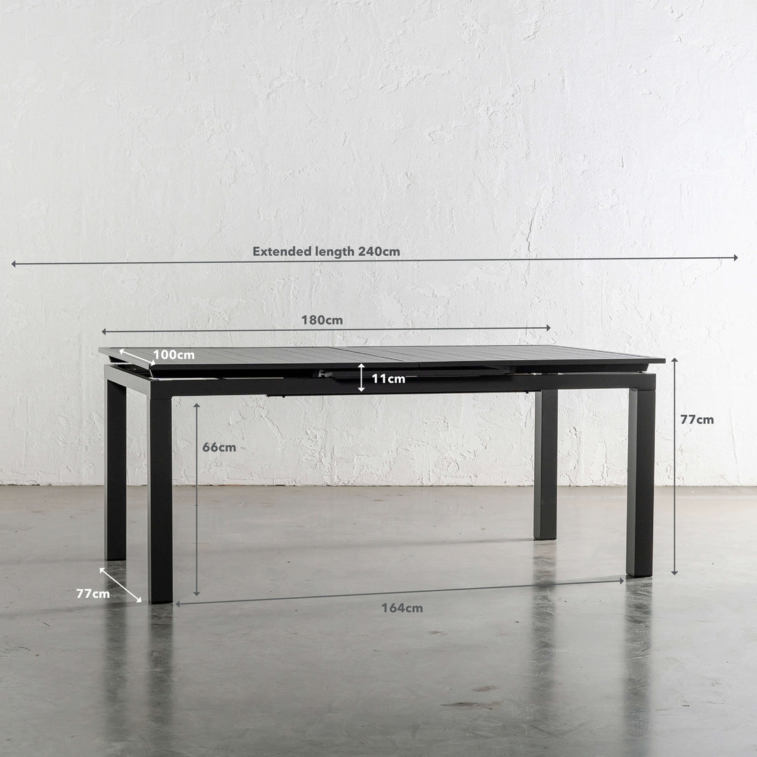 PALOMA MODERNA OUTDOOR EXTENSION DINING TABLE | ANTHRACITE ALUMINIUM | 180 - 240CM | MEASUREMENTS