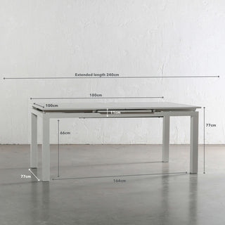 PALOMA MODERNA OUTDOOR EXTENSION DINING TABLE   |  WHITE ALUMINIUM  |  180 - 240CM | MEASUREMENTS