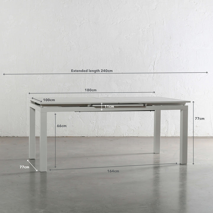 PALOMA MODERNA OUTDOOR EXTENSION DINING TABLE   |  WHITE ALUMINIUM  |  180 - 240CM | MEASUREMENTS