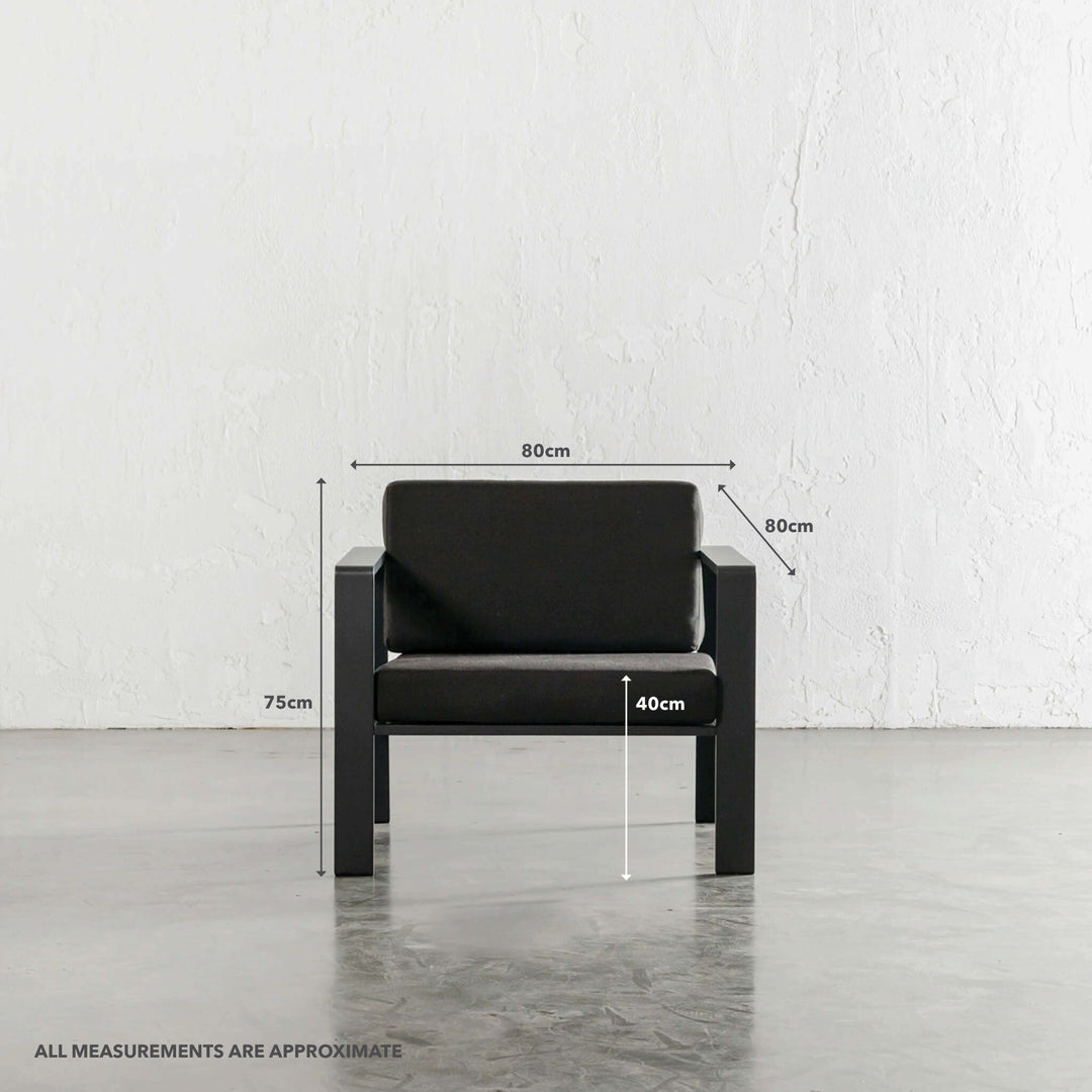 PALOMA OUTDOOR LOUNGE CHAIR |  ANTHRACITE ALUMINIUM FRAME | MEASUREMENTS
