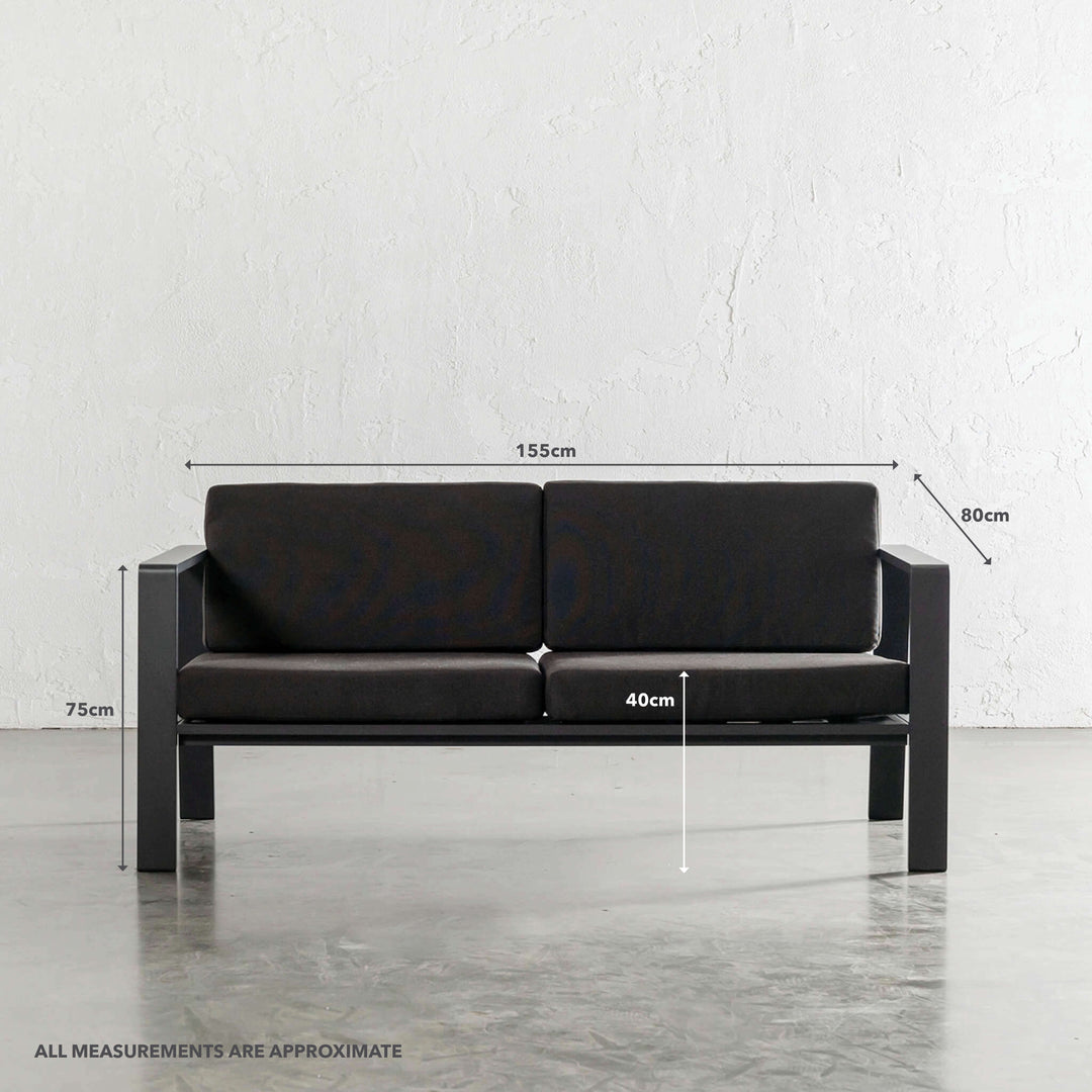PALOMA OUTDOOR 2 SEAT SOFA   |  ANTHRACITE ALUMINIUM FRAME | MEASUREMENTS