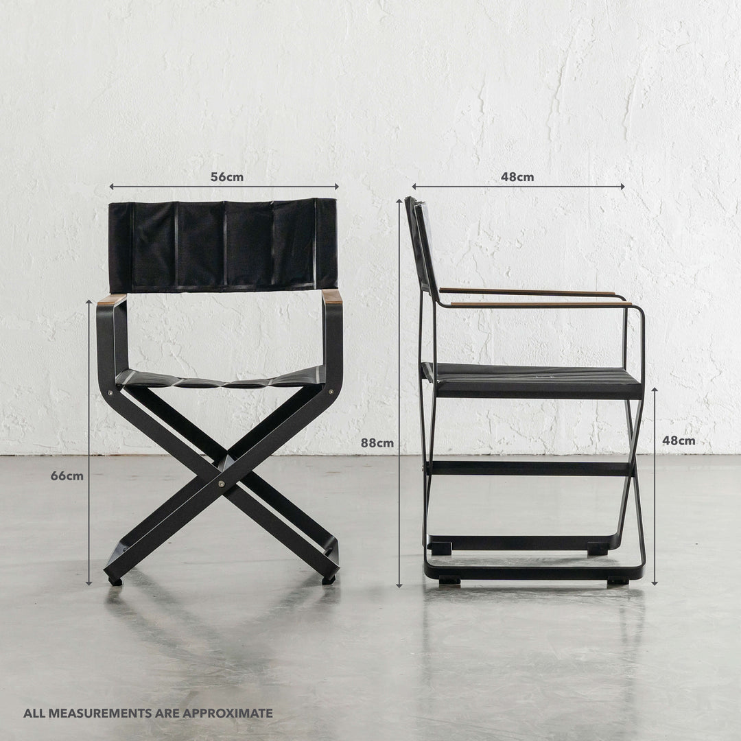 PALOMA OUTDOOR DIRECTOR CHAIR | BLACK ALUMINIUM FRAME | MEASUREMENTS