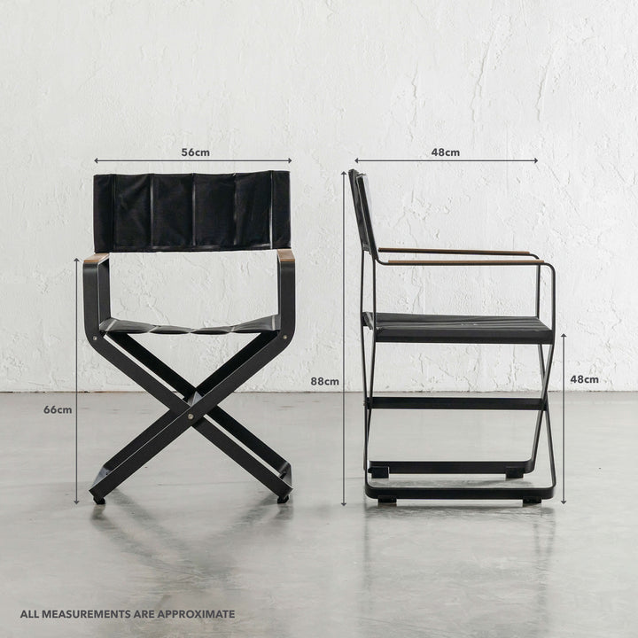 PALOMA OUTDOOR DIRECTOR CHAIR | BLACK ALUMINIUM FRAME | MEASUREMENTS