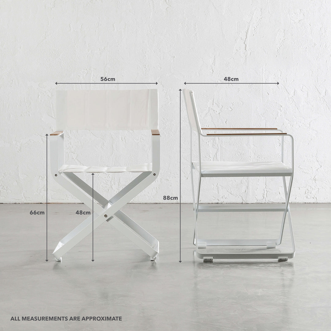 PALOMA OUTDOOR DIRECTOR CHAIR | WHITE ALUMINIUM FRAME | MEASUREMENTS