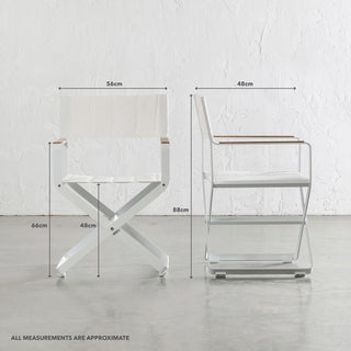 PALOMA OUTDOOR DIRECTOR CHAIR | WHITE ALUMINIUM FRAME | MEASUREMENTS