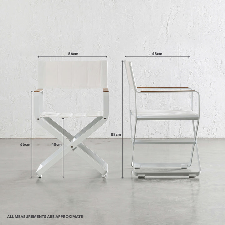 PALOMA OUTDOOR DIRECTOR CHAIR | WHITE ALUMINIUM FRAME | MEASUREMENTS