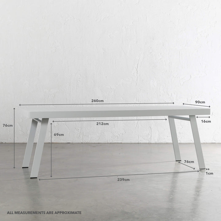 PALOMA OUTDOOR SLATTED DINING TABLE | WHITE ALUMINIUM | 260CM | MEASUREMENTS