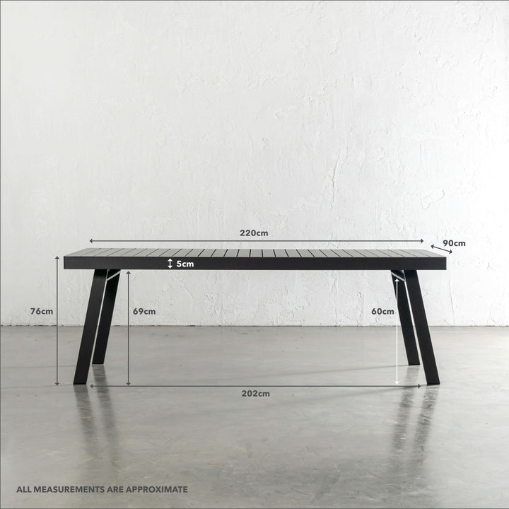 PALOMA OUTDOOR SLATTED DINING TABLE   |  ANTHRACITE ALUMINIUM  |  220CM | MEASUREMENTS