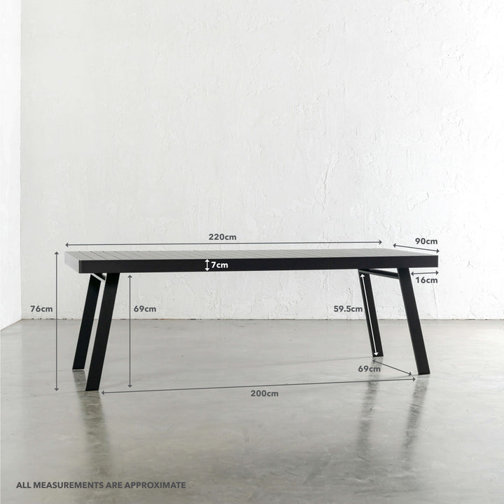 PALOMA OUTDOOR SLATTED DINING TABLE   |  ANTHRACITE ALUMINIUM  |  220CM | MEASUREMENTS