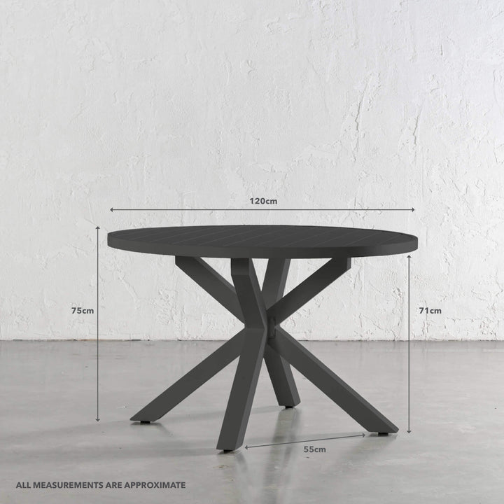 PALOMA OUTDOOR SLATTED DINING TABLE   |  ANTHRACITE ALUMINIUM  |  ROUND 120CM | MEASUREMENTS
