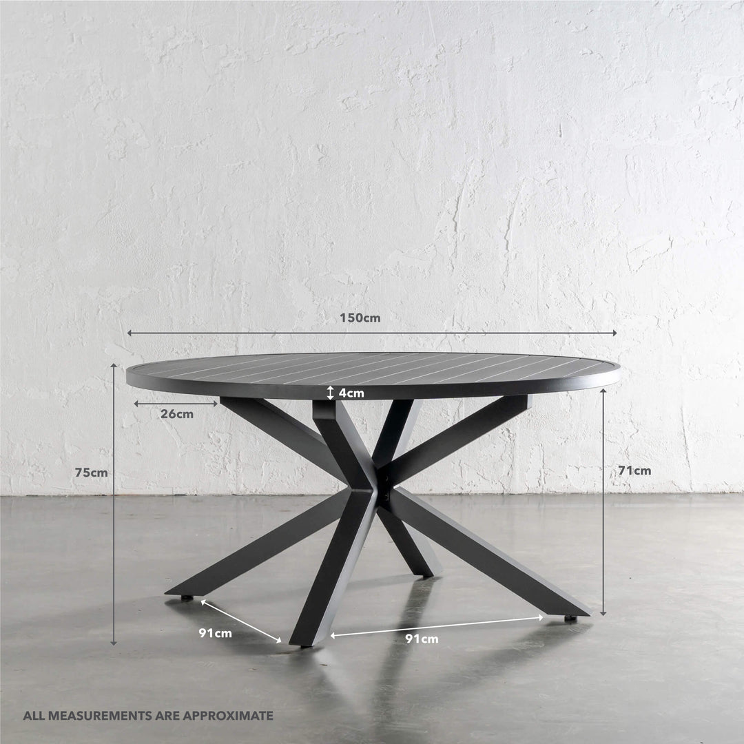 PALOMA OUTDOOR SLATTED DINING TABLE | ANTHRACITE ALUMINIUM | ROUND 150CM | MEASUREMENTS