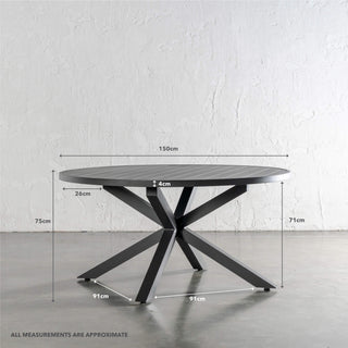PALOMA OUTDOOR SLATTED DINING TABLE | ANTHRACITE ALUMINIUM | ROUND 150CM | MEASUREMENTS