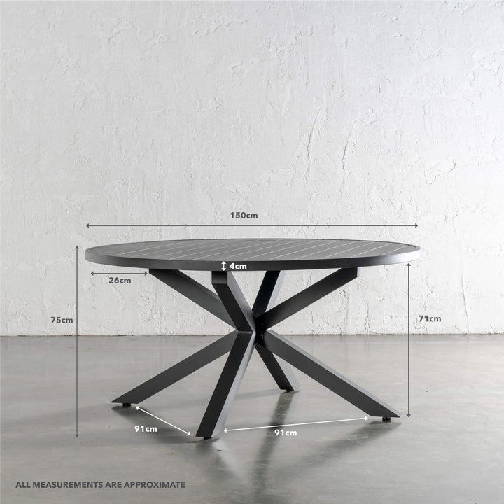 PALOMA OUTDOOR SLATTED DINING TABLE | ANTHRACITE ALUMINIUM | ROUND 150CM | MEASUREMENTS