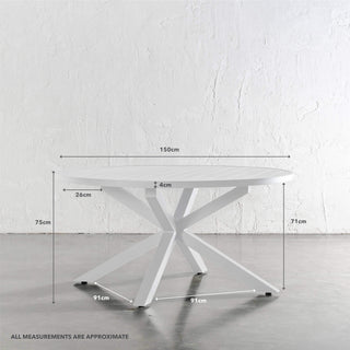 PALOMA OUTDOOR SLATTED DINING TABLE | WHITE ALUMINIUM | ROUND 150CM | MEASUREMENTS