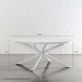 PALOMA OUTDOOR SLATTED DINING TABLE | WHITE ALUMINIUM | ROUND 180CM | MEASUREMENTS