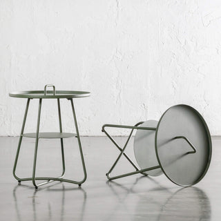 PALOMA SIDE TABLE WITH HANDLE  |  MANGROVE OLIVE | MEASUREMENTS