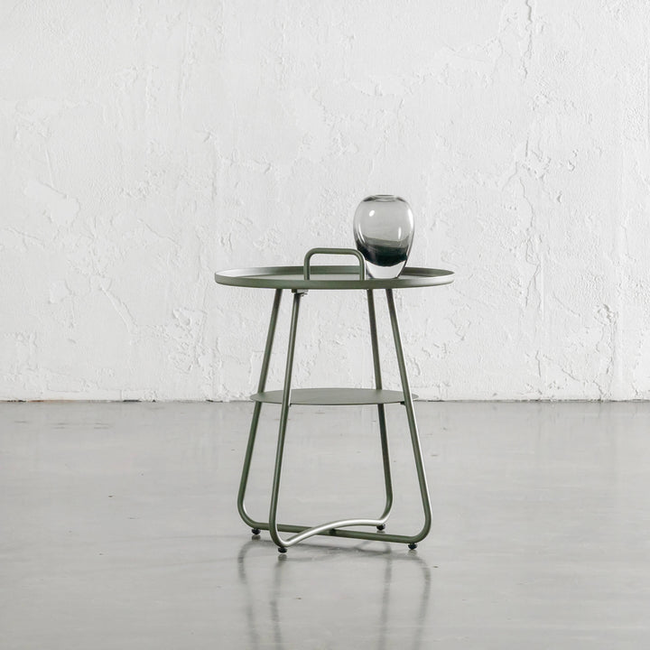 PALOMA SIDE TABLE WITH HANDLE  |  MANGROVE OLIVE