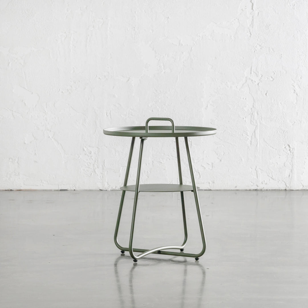 PALOMA SIDE TABLE WITH HANDLE  |  MANGROVE OLIVE