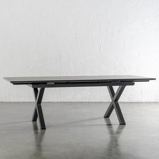 PALOMA MODERNA X LEG OUTDOOR GLASS EXTENSION DINING TABLE  |  ANTHRACITE ALUMINIUM  |  EXTENDED TO 240CM