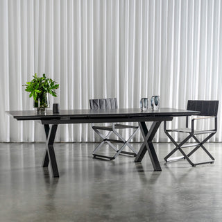 PALOMA MODERNA X LEG OUTDOOR GLASS EXTENSION DINING TABLE  |  ANTHRACITE ALUMINIUM  |  180 - 240CM