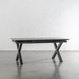 PALOMA MODERNA X LEG OUTDOOR GLASS EXTENSION DINING TABLE  |  ANTHRACITE ALUMINIUM  |  CLOSED TO 180CM