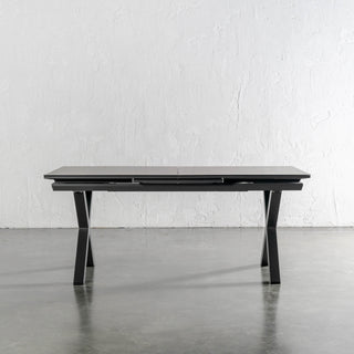 PALOMA MODERNA X LEG OUTDOOR GLASS EXTENSION DINING TABLE  |  ANTHRACITE ALUMINIUM  |  CLOSED AT 180CM