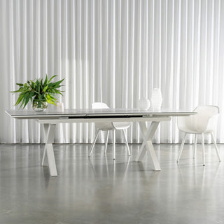 PALOMA MODERNA X LEG OUTDOOR GLASS EXTENSION DINING TABLE  |  WHITE ALUMINIUM  |  180 - 240CM