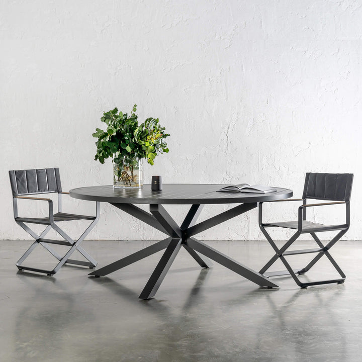 PALOMA OUTDOOR SLATTED DINING TABLE   |  ANTHRACITE ALUMINIUM  |  ROUND 180CM