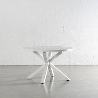 PALOMA OUTDOOR SLATTED DINING TABLE   |  WHITE ALUMINIUM  |  ROUND 150CM