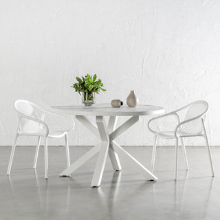 PALOMA OUTDOOR SLATTED DINING TABLE   |  WHITE ALUMINIUM  |  ROUND 120CM