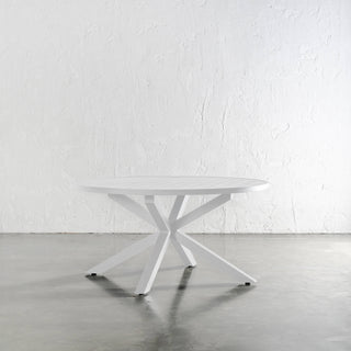 PALOMA OUTDOOR SLATTED DINING TABLE   |  WHITE ALUMINIUM  |  ROUND 150CM