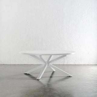 PALOMA OUTDOOR SLATTED DINING TABLE   |  WHITE ALUMINIUM  |  ROUND 180CM