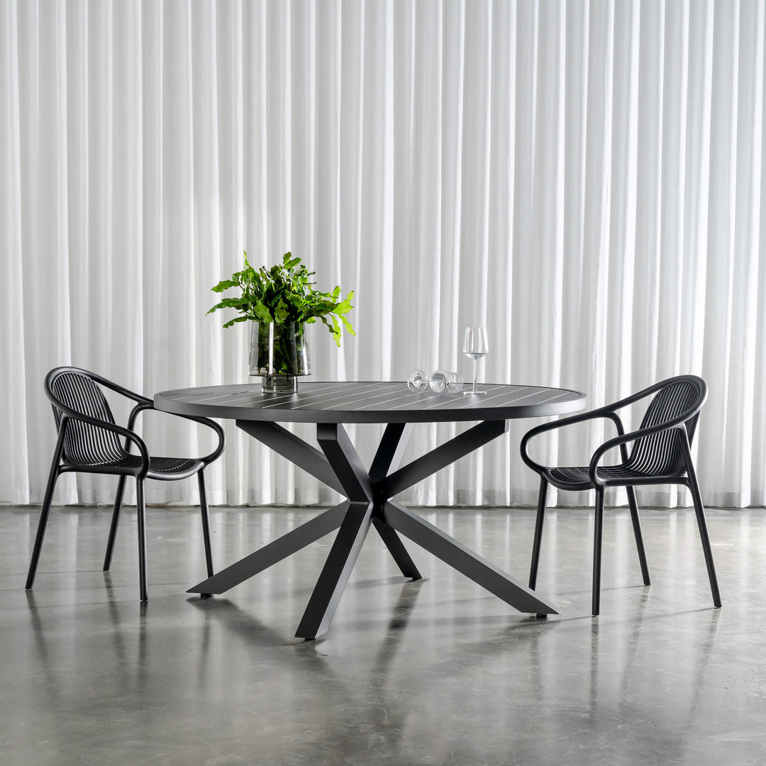 PALOMA OUTDOOR SLATTED DINING TABLE   |  ANTHRACITE ALUMINIUM  |  ROUND 150CM