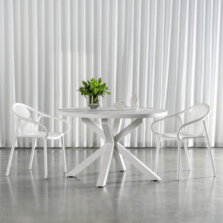 PALOMA OUTDOOR SLATTED DINING TABLE   |  WHITE ALUMINIUM  |  ROUND 120CM