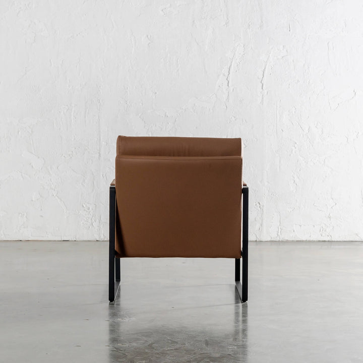 PAMINA FAUX LEATHER ARMCHAIR BACK VIEW  |  TERRA CIGAR TAN