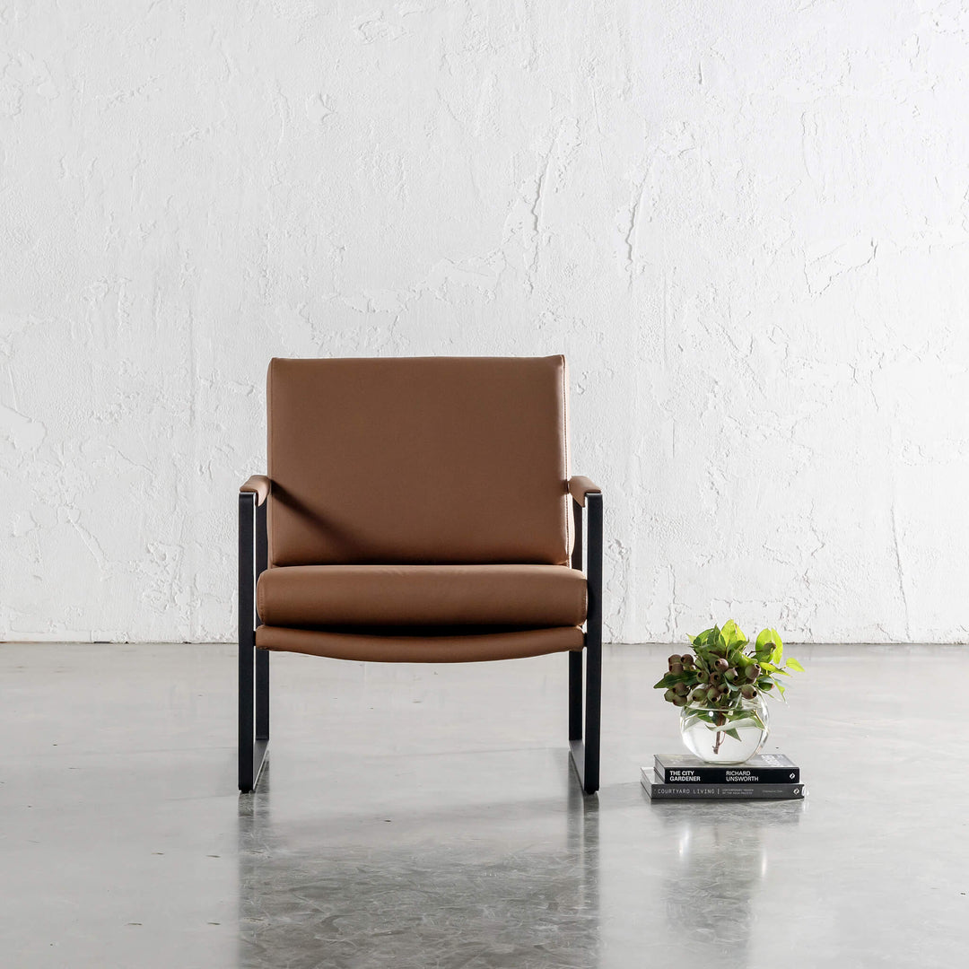 PAMINA FAUX LEATHER ARMCHAIR  |  TERRA CIGAR TAN