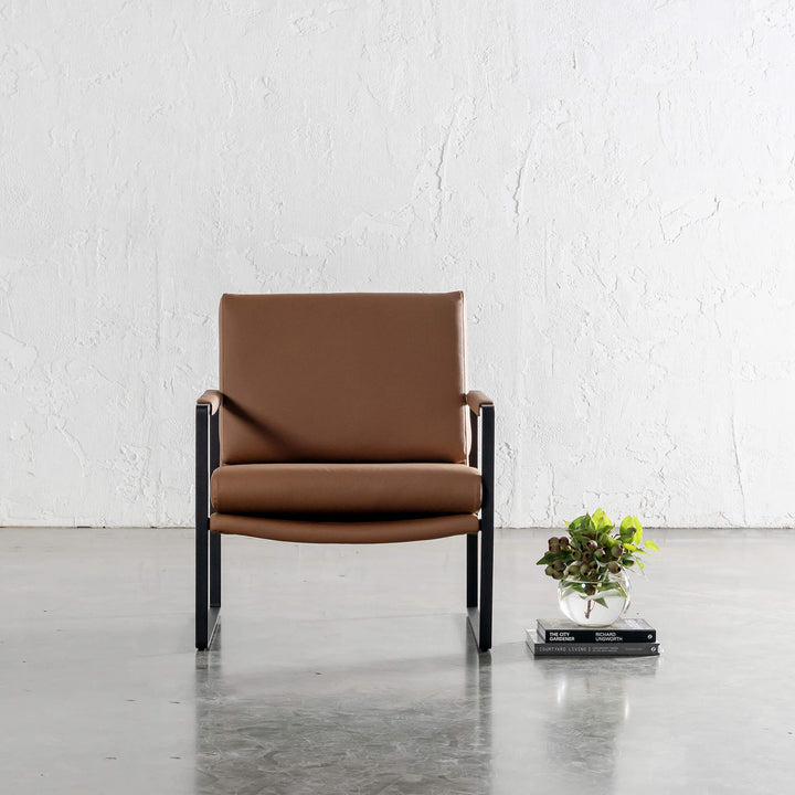 PAMINA FAUX LEATHER ARMCHAIR  |  TERRA CIGAR TAN