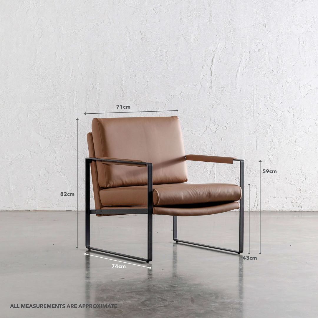 PAMINA ARMCHAIR | TERRA CIGAR TAN VEGAN LEATHER | MEASUREMENTS