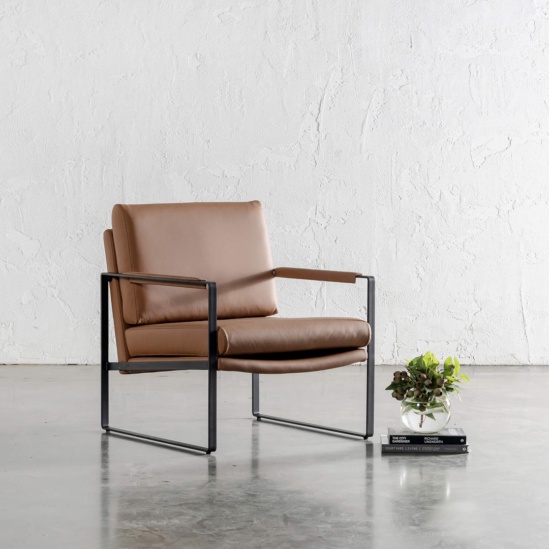 PAMINA FAUX LEATHER ARMCHAIR  |  TERRA CIGAR TAN