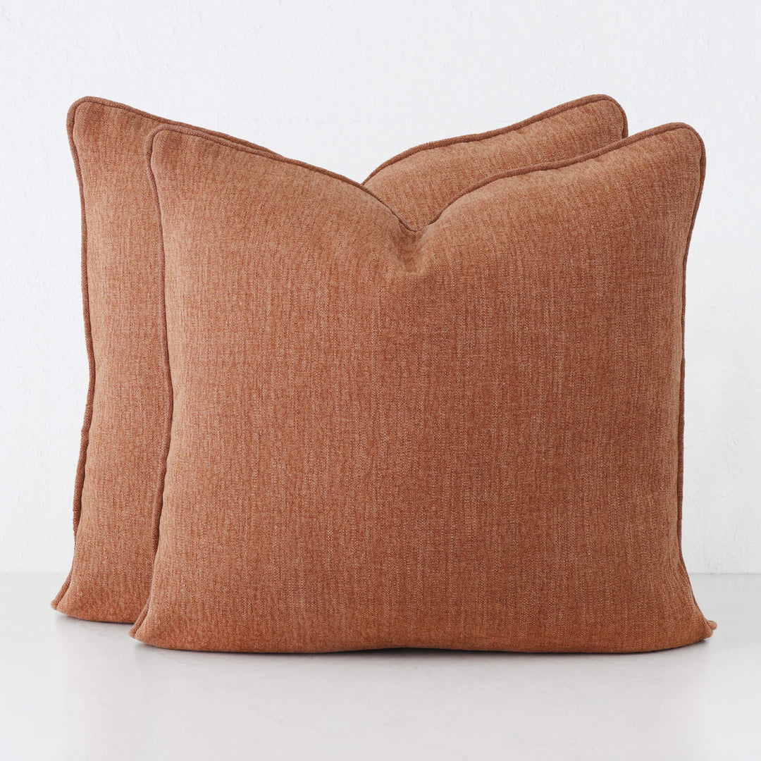 PANTANO LINEN WEAVE CUSHION BUNDLE X2  |  60X60  |  FIRED EARTH TERRA
