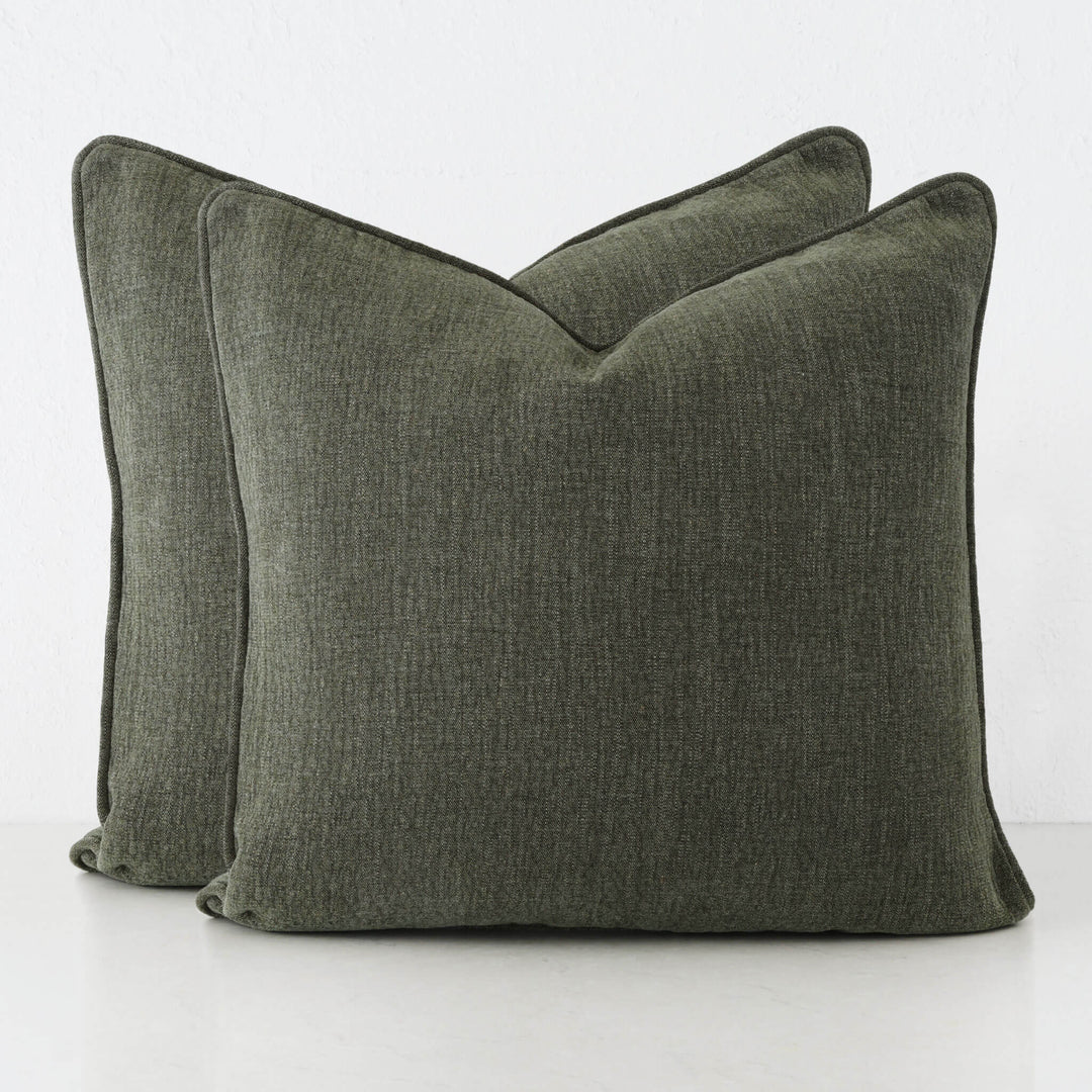 PANTANO LINEN WEAVE CUSHION BUNDLE X2  |  60X60  |  DEEP FOREST GREEN