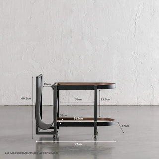 PANZANO DRINK TROLLEY WITH MAGAZINE HOLDER ON CASTERS | IVORY LATTE + BLACK LEATHER | MEASUREMENTS