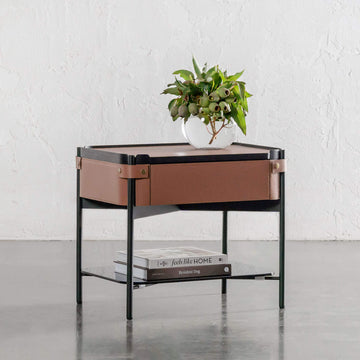 PANZANO NIGHTSTAND WITH DRAWER  |  HAVANA TAN LEATHER