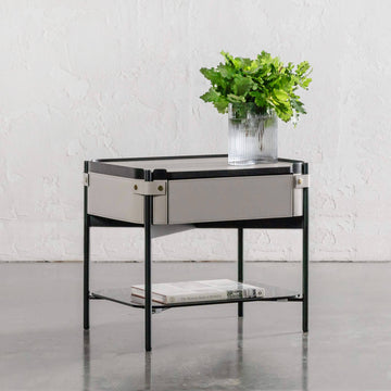 PANZANO NIGHTSTAND WITH DRAWER  |  IVORY LATTE LEATHER